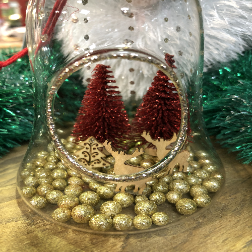 Glass Bell Bauble Red Tree/Deers